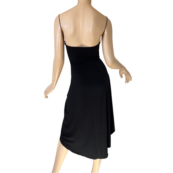 Vintage 90s Cocktail Midi Dress Black Square Neck Spaghetti Strap Size Large - Picture 3 of 10